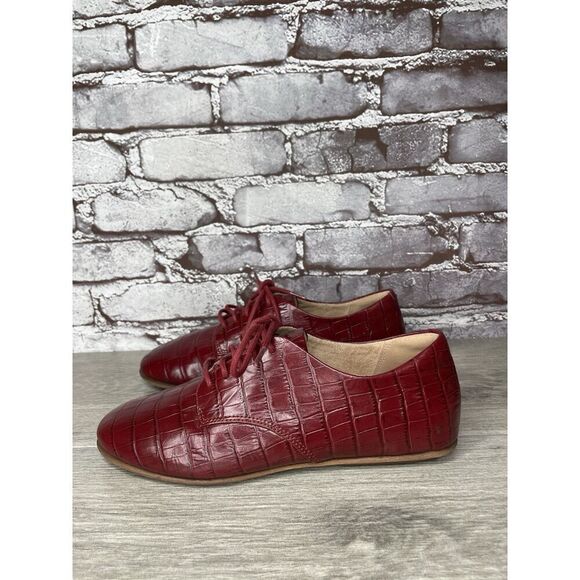 Fitflop Red Croco Leather Lace Up Comfort Oxfords Shoes Women Sz 7M US/38EU - Picture 1 of 16